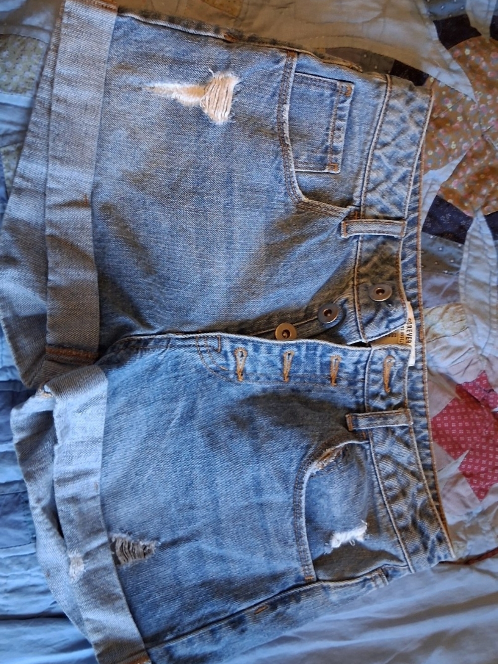 Forever 21 Light Blue High-Waist Denim Shorts